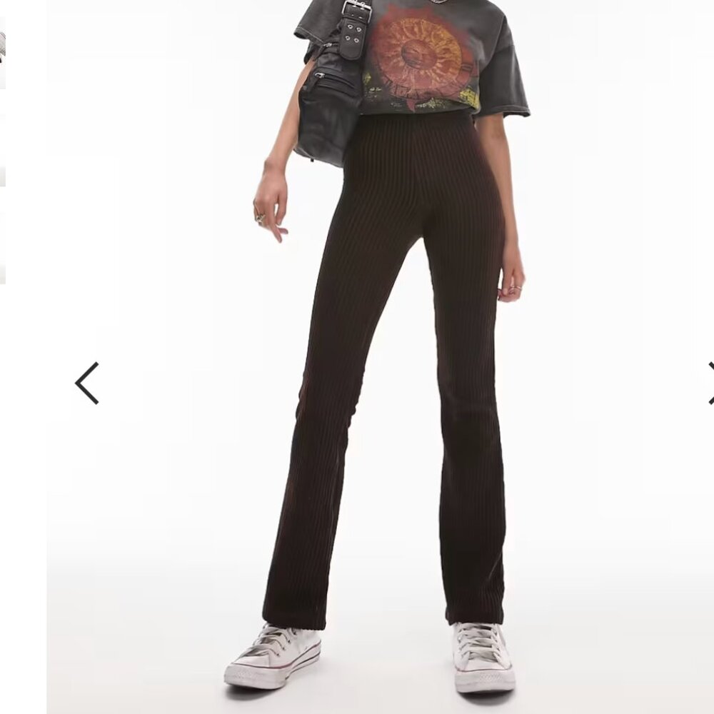 Topshop stretchy corduroy flared pants in chocolate size 4